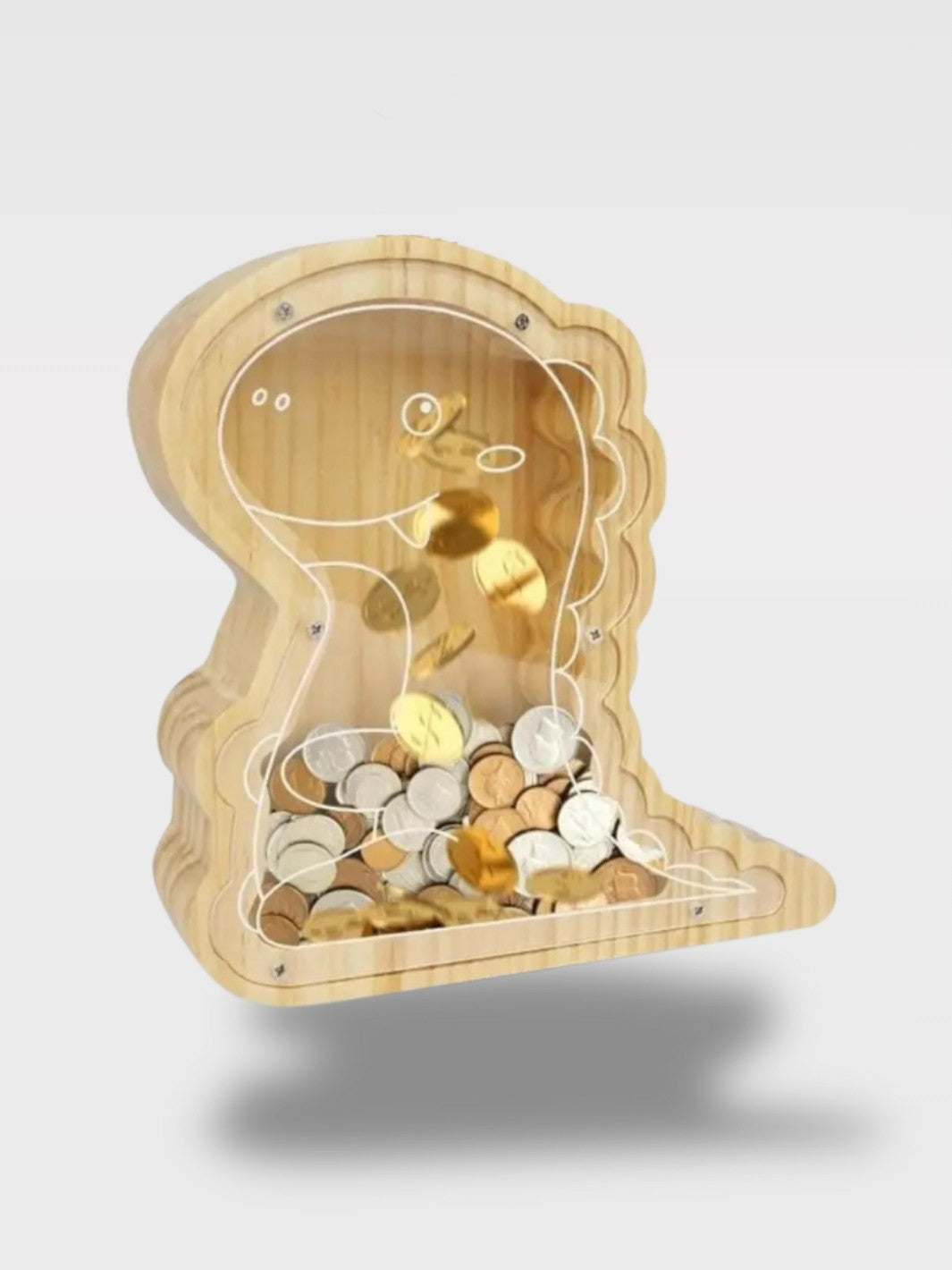 Tirelire Dinosaure Bois avec Fenêtre Transparente<br>Le Petit Fossile