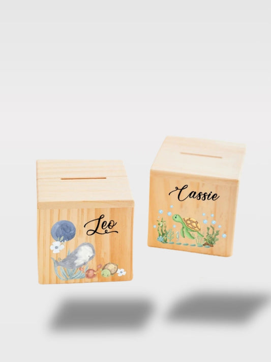 Tirelire Bois Personnalisable Animaux Aquatiques<br>Le Marin