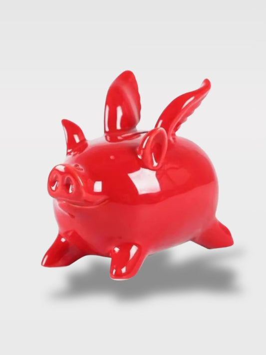 Tirelire Cochon Rouge En Céramique <br>Le Porte-Bonheur Écarlate