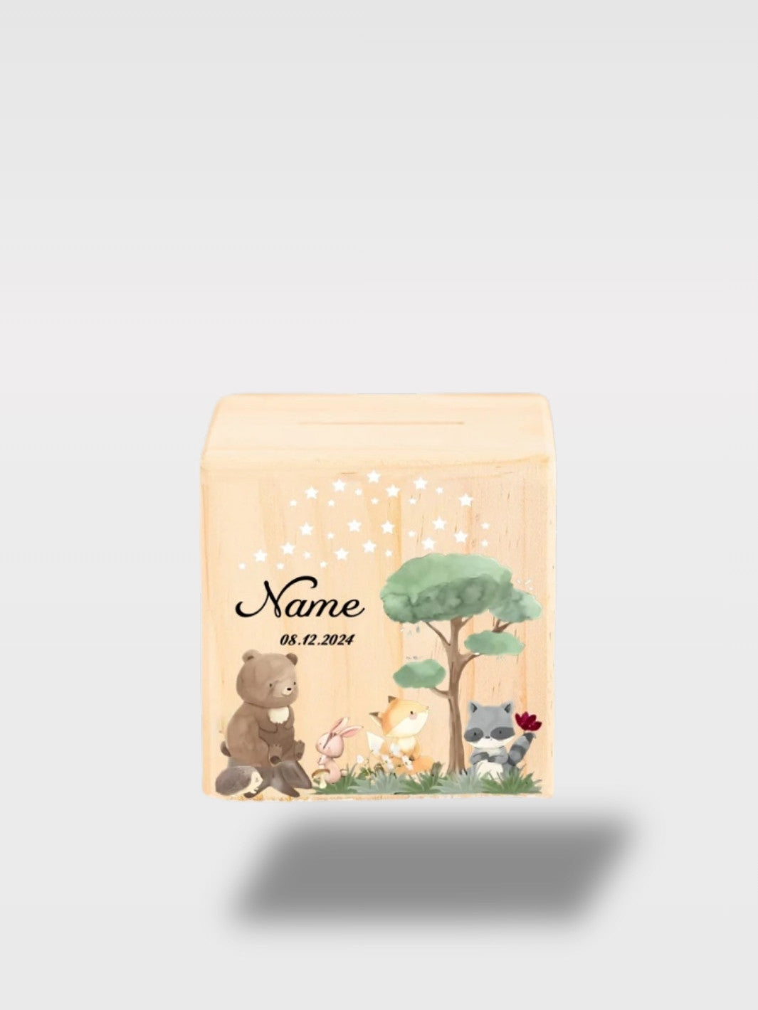 Tirelire Bois Personnalisée Royaume des Animaux Pour Naissance<br>Le Royaume