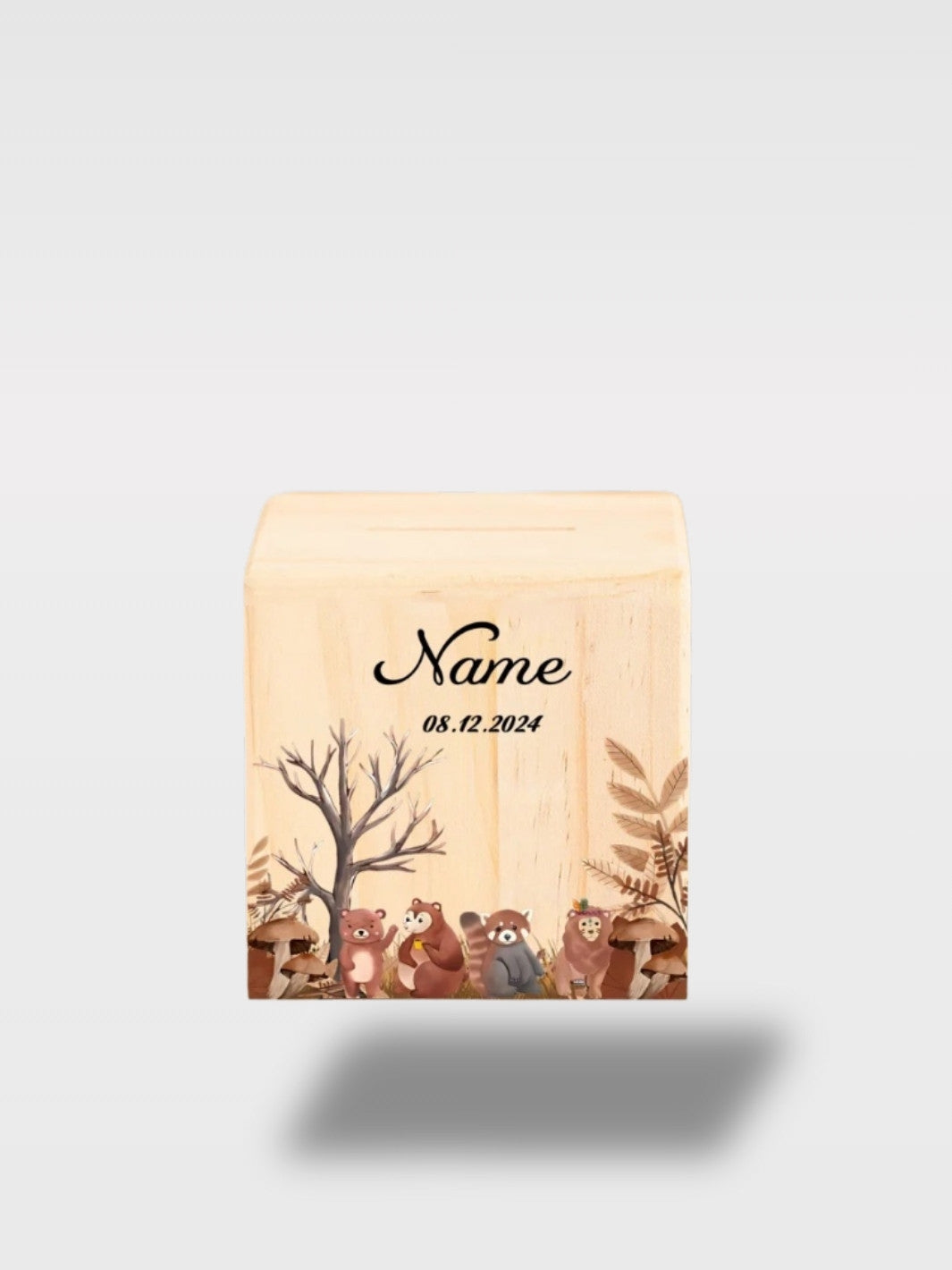 Tirelire Bois Personnalisée Royaume des Animaux Pour Naissance<br>Le Royaume