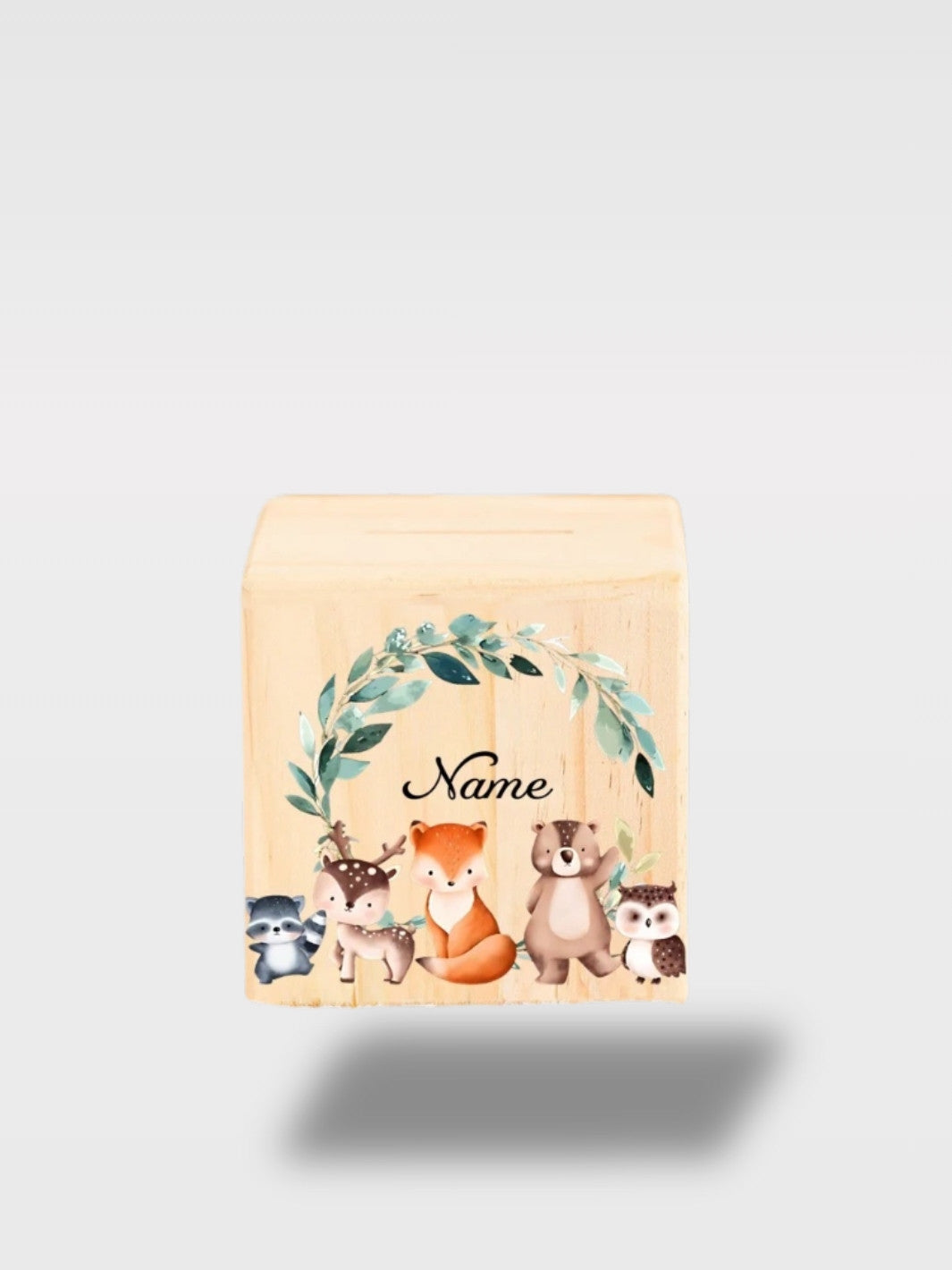 Tirelire Bois Personnalisée Royaume des Animaux Pour Naissance<br>Le Royaume