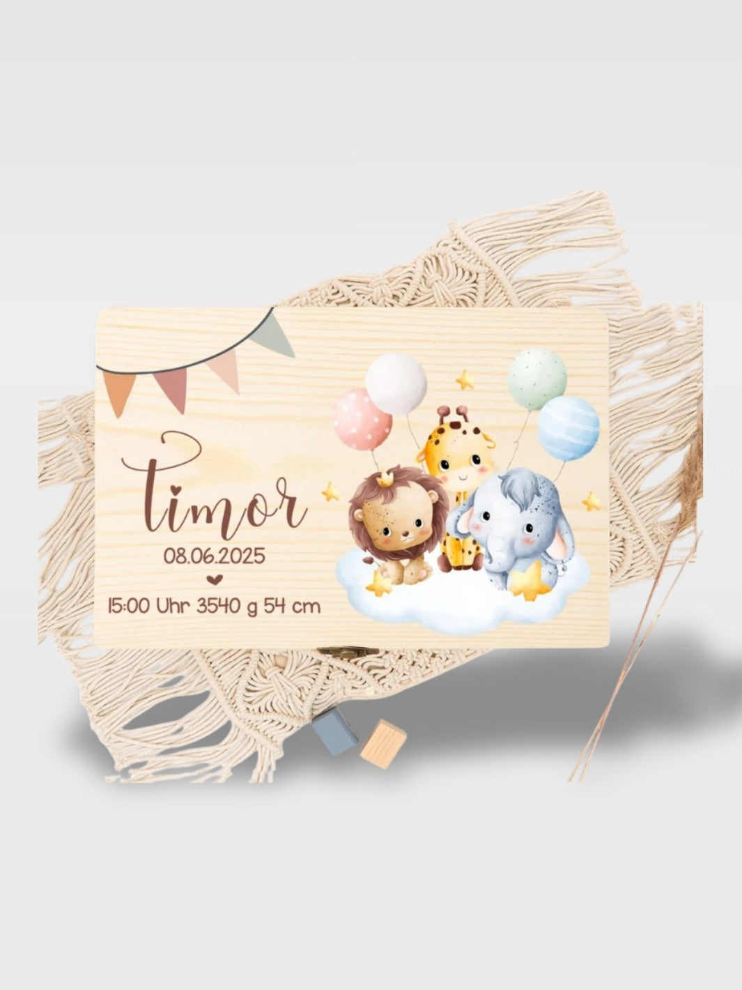 Coffret Naissance Personnalisé En Bois Animaux<br>Le Berceau