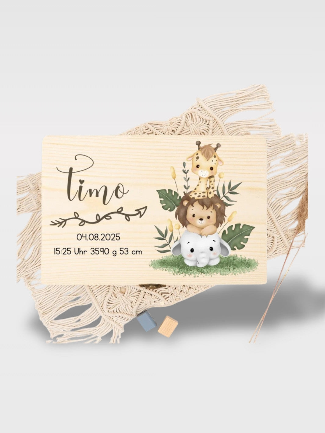 Coffret Naissance Personnalisé En Bois Animaux<br>Le Berceau