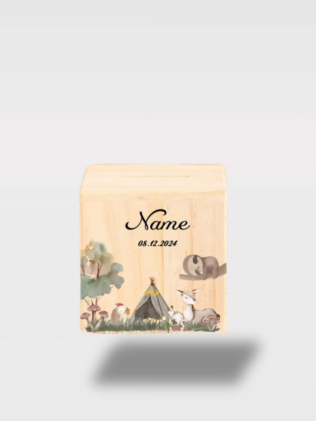 Tirelire Bois Personnalisée Royaume des Animaux Pour Naissance<br>Le Royaume