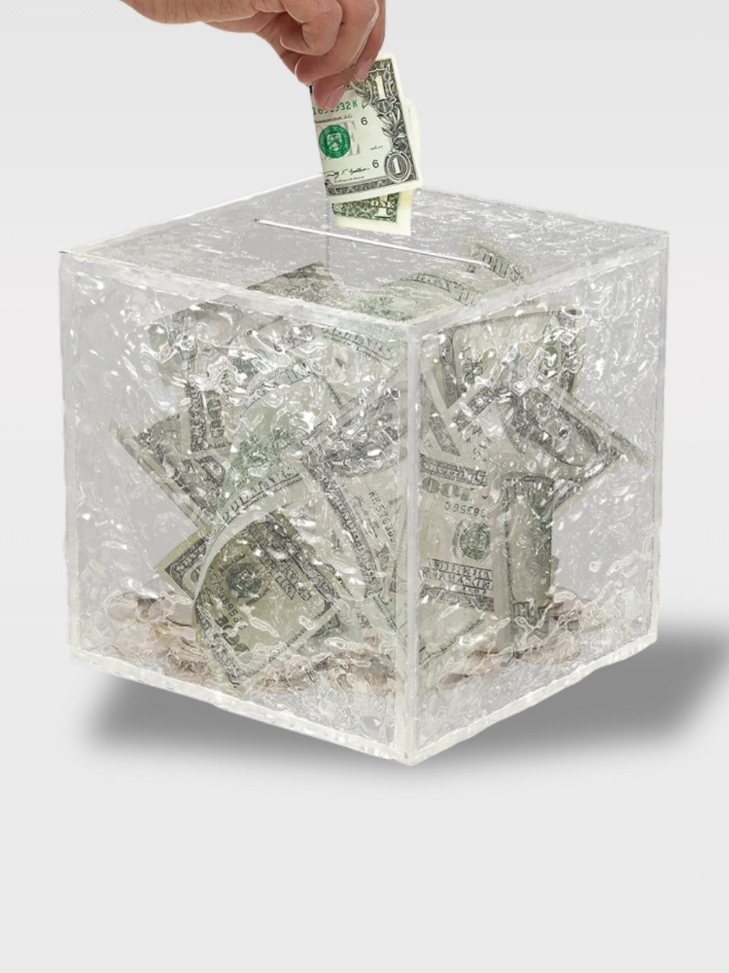 Tirelire Transparente Sans Ouverture en Pierre Acrylique<br>Le Diamant Gardien