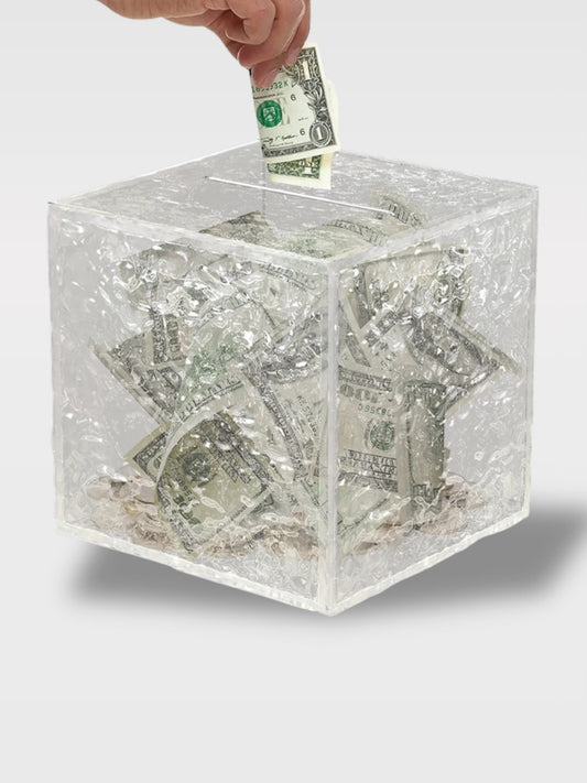 Tirelire Transparente Sans Ouverture en Pierre Acrylique<br>Le Diamant Gardien