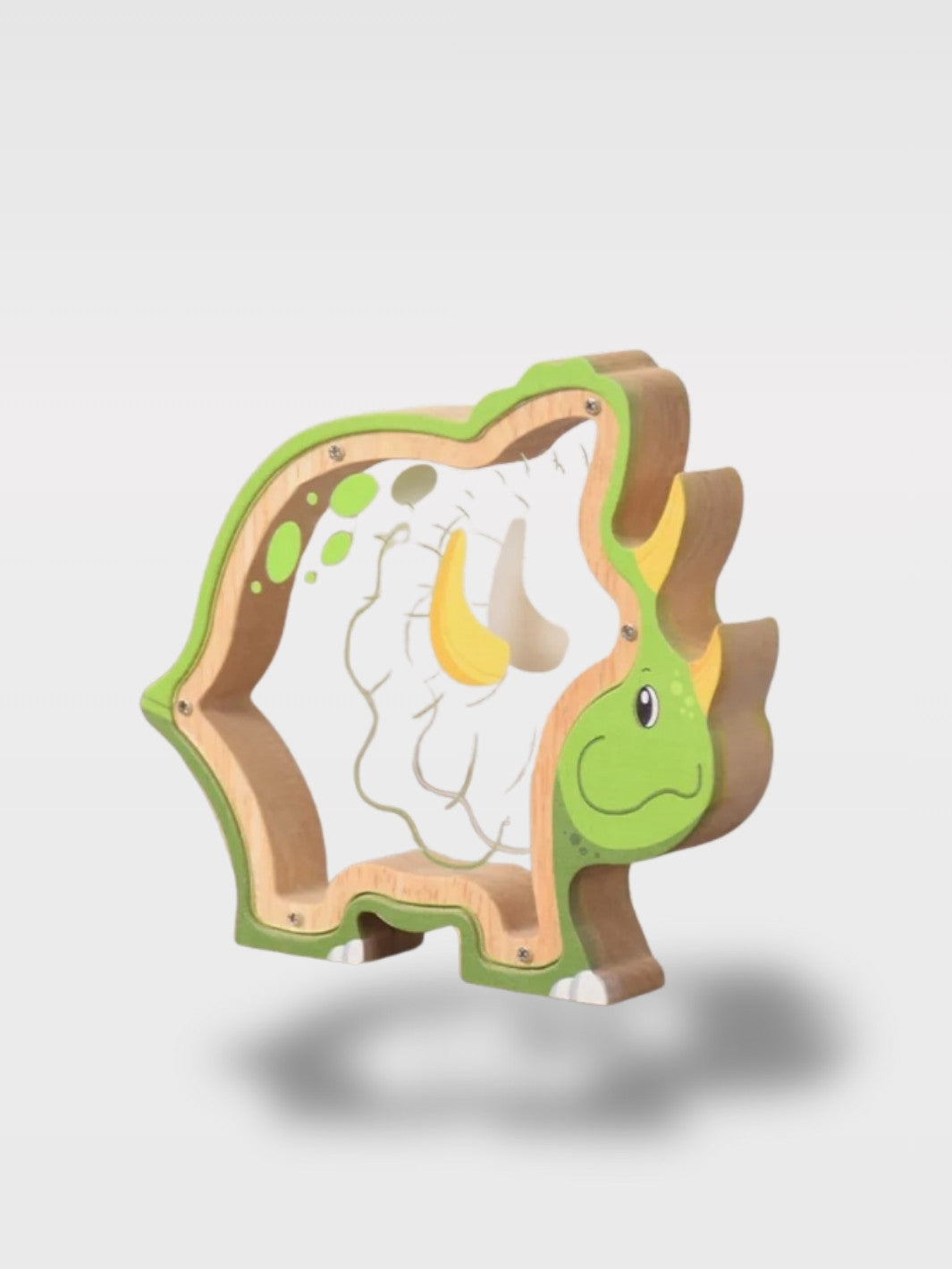 Tirelire Dinosaure Bois avec Fenêtre Transparente<br>Le Petit Fossile