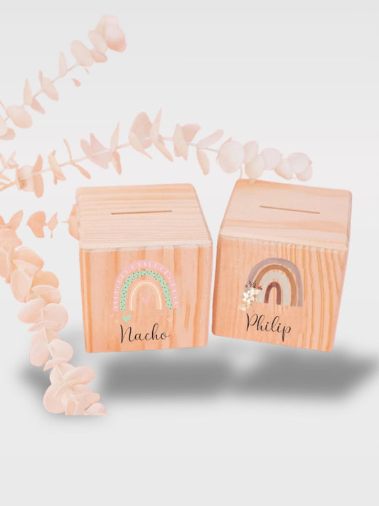 Tirelire Enfant Personnalisée Arc-En-Ciel En Bois Avec Prénom<br>Le Rêveur