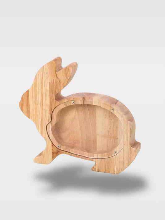 Tirelire Lapin Bois avec Fond Transparent<br>Le Petit Bondissant