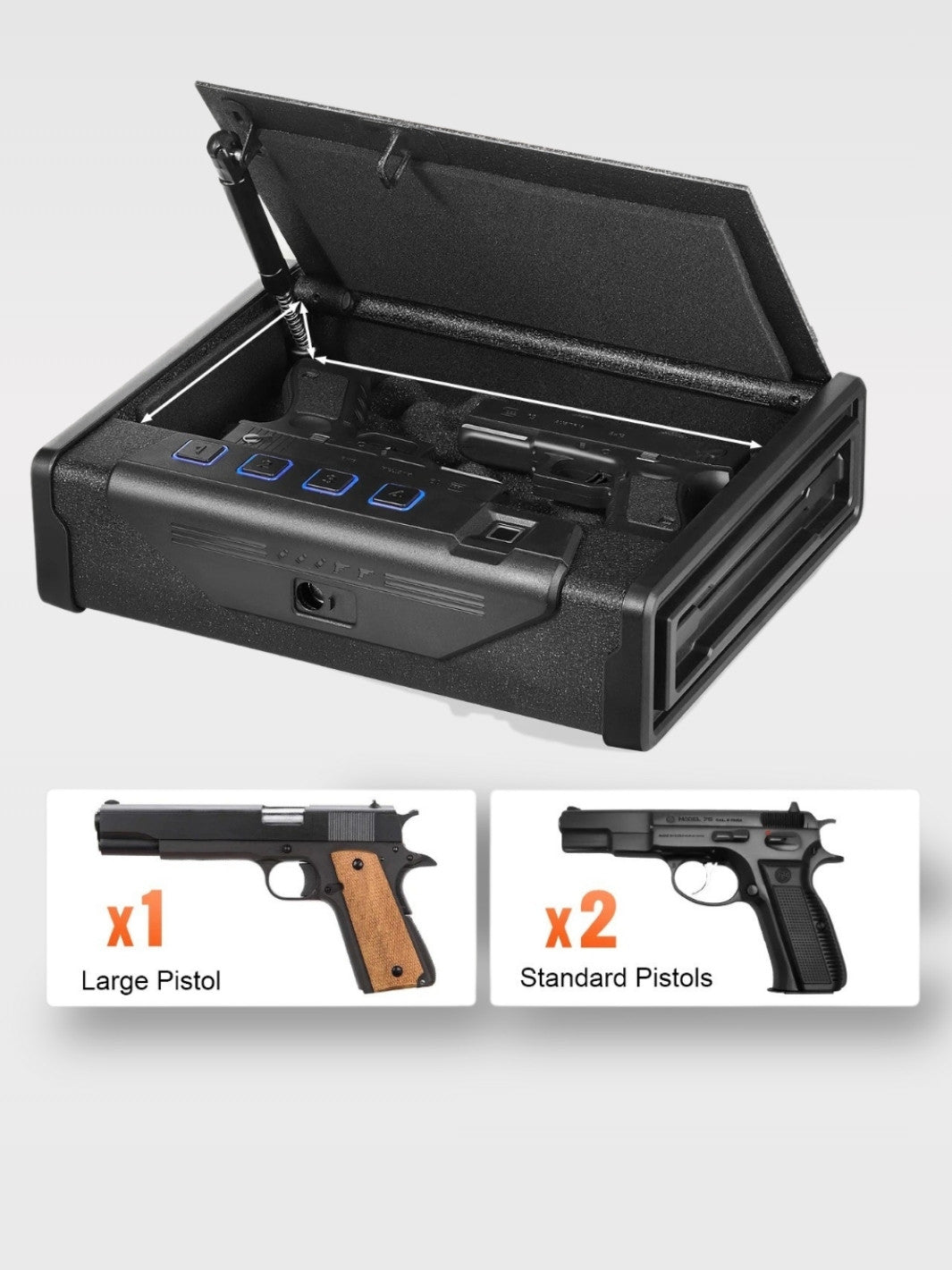 Coffre-Fort Arme À Feu Acier Biométrique Portable 3 En 1<br>Le Vigile Noir