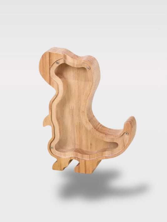 Tirelire Dinosaures en Bois avec Fond Transparent<br>Le Dino Curieux