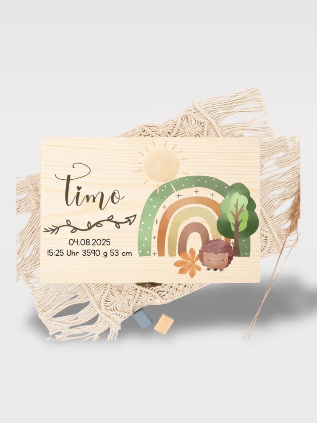 Coffret Naissance Personnalisé En Bois | Cadeau Bébé Mathias L'Hérisson