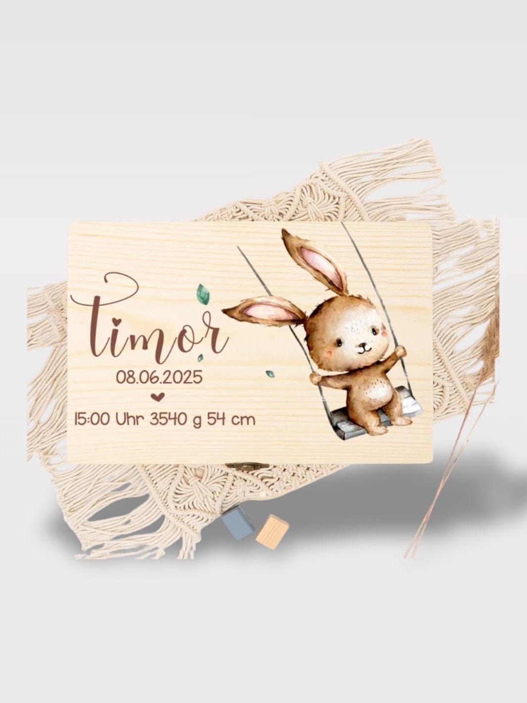 Coffret Naissance Personnalisé En Bois | Cadeau Bébé Vino Le Lapin