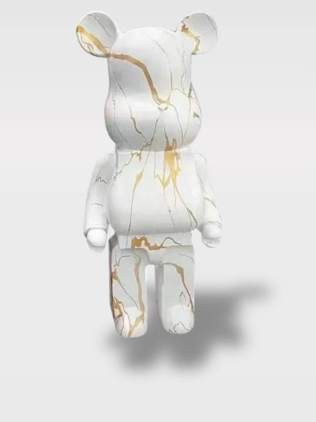 Grande Tirelire Ours Design | Sculpture Décorative Le Protecteur Blanc/Doré Marbe – 80 x 28 x 36 cm