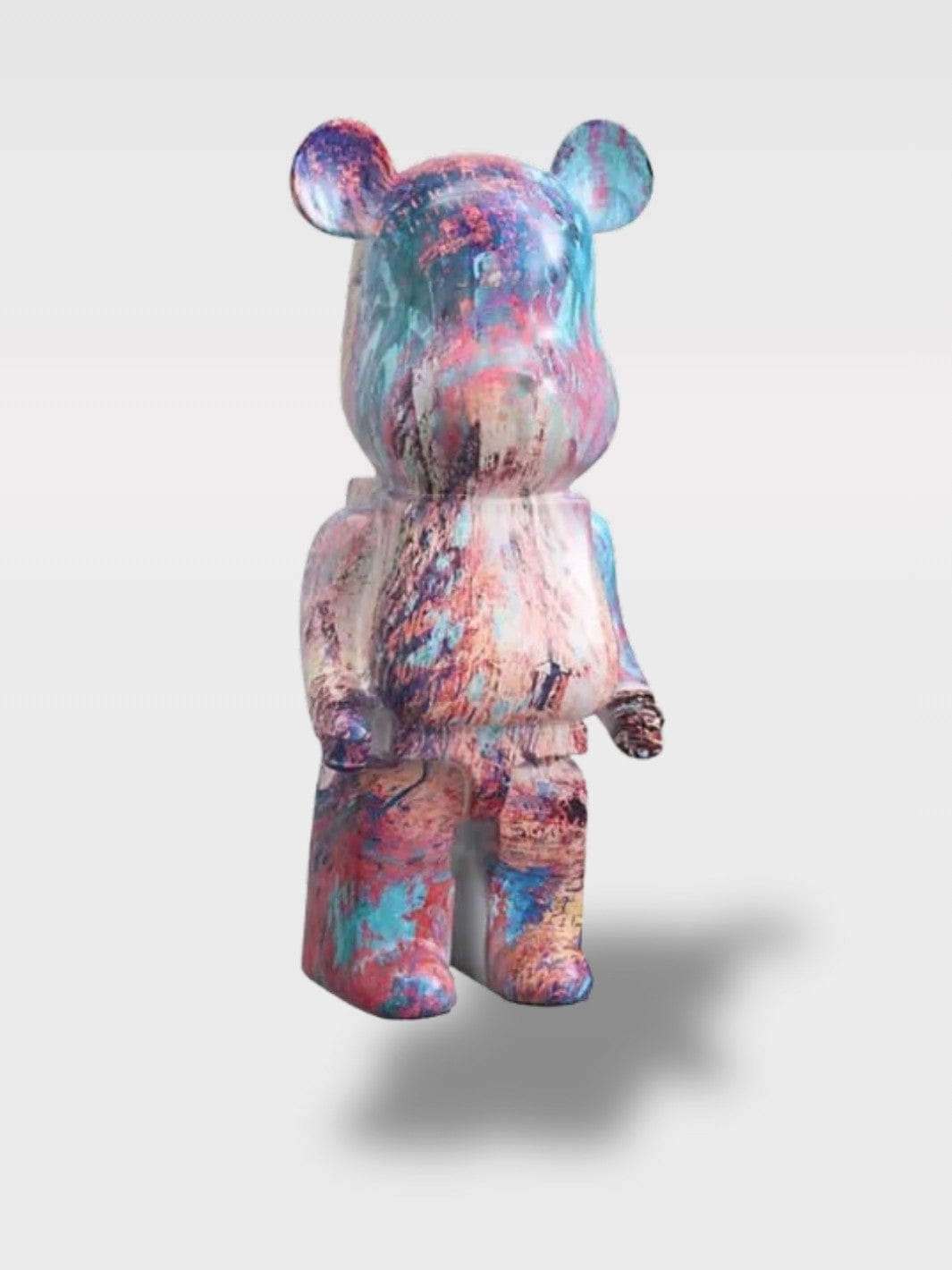 Grande Tirelire Ours Design | Sculpture Décorative Le Protecteur Rose/Bleu Marbe – 50 x 18 x 20 cm