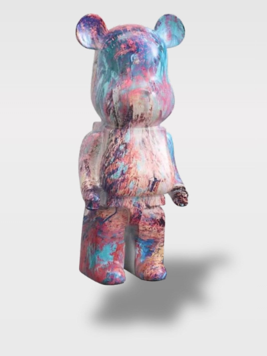 Grande Tirelire Ours Design | Sculpture Décorative Le Protecteur Rose/Bleu Marbe – 80 x 28 x 36 cm