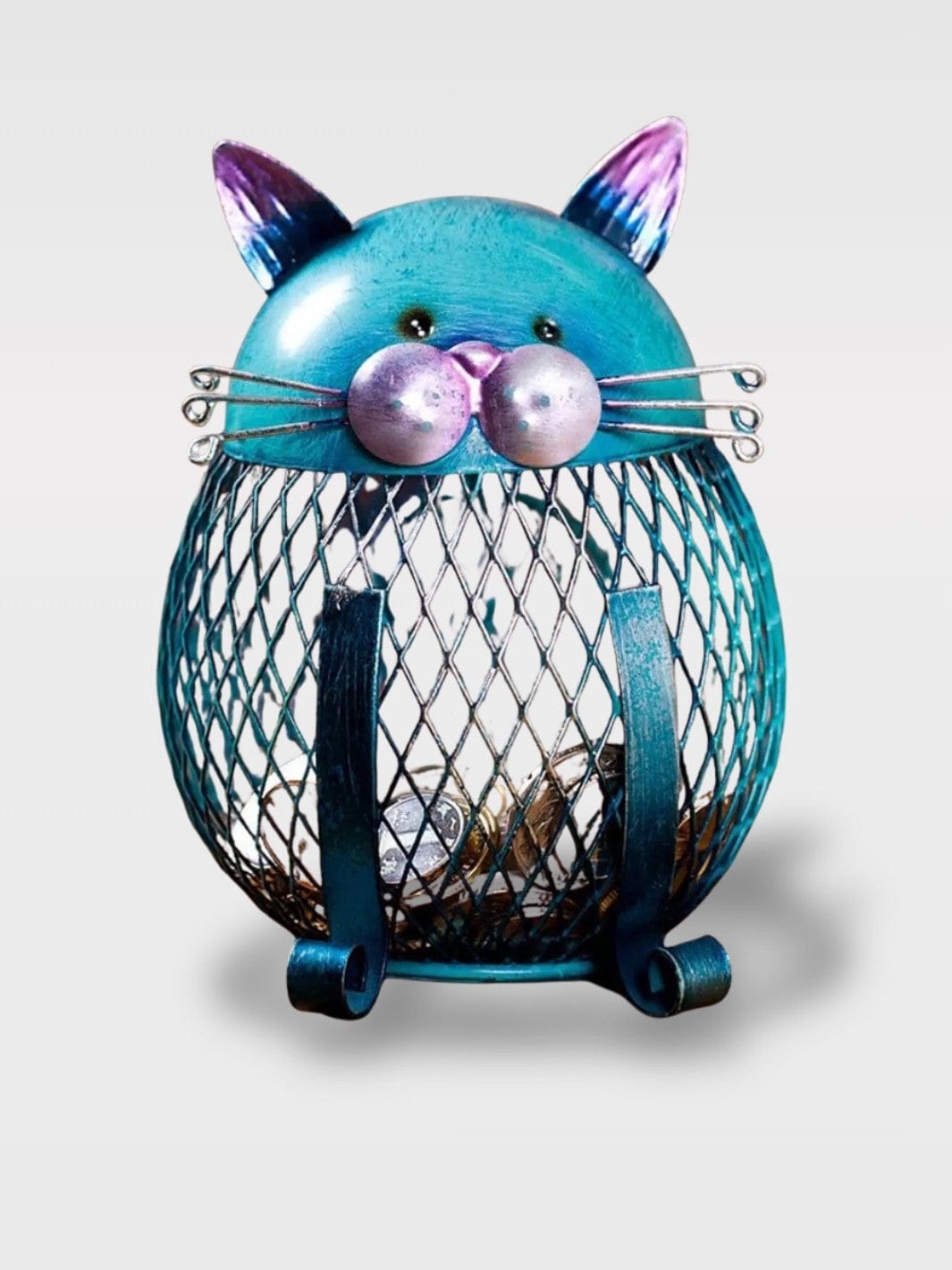 Tirelire Animaux Transparent En Métal | Design Ajouré Chat – 9.4 x 10.8 x 4.4 cm