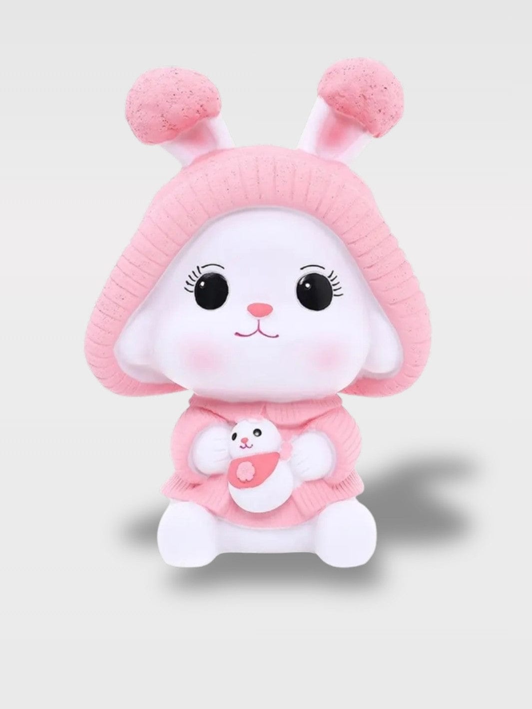 Tirelire Bébé Fille Lapin | Cadeau Naissance Doux Leila –  Lapine Capuche Rose Clair avec Doudou 23 x 16 cm