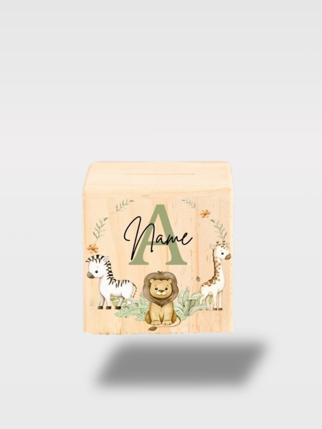 Tirelire Bébé Personnalisée Safari | Animaux En Bois Lettre A avec Nom 🦁