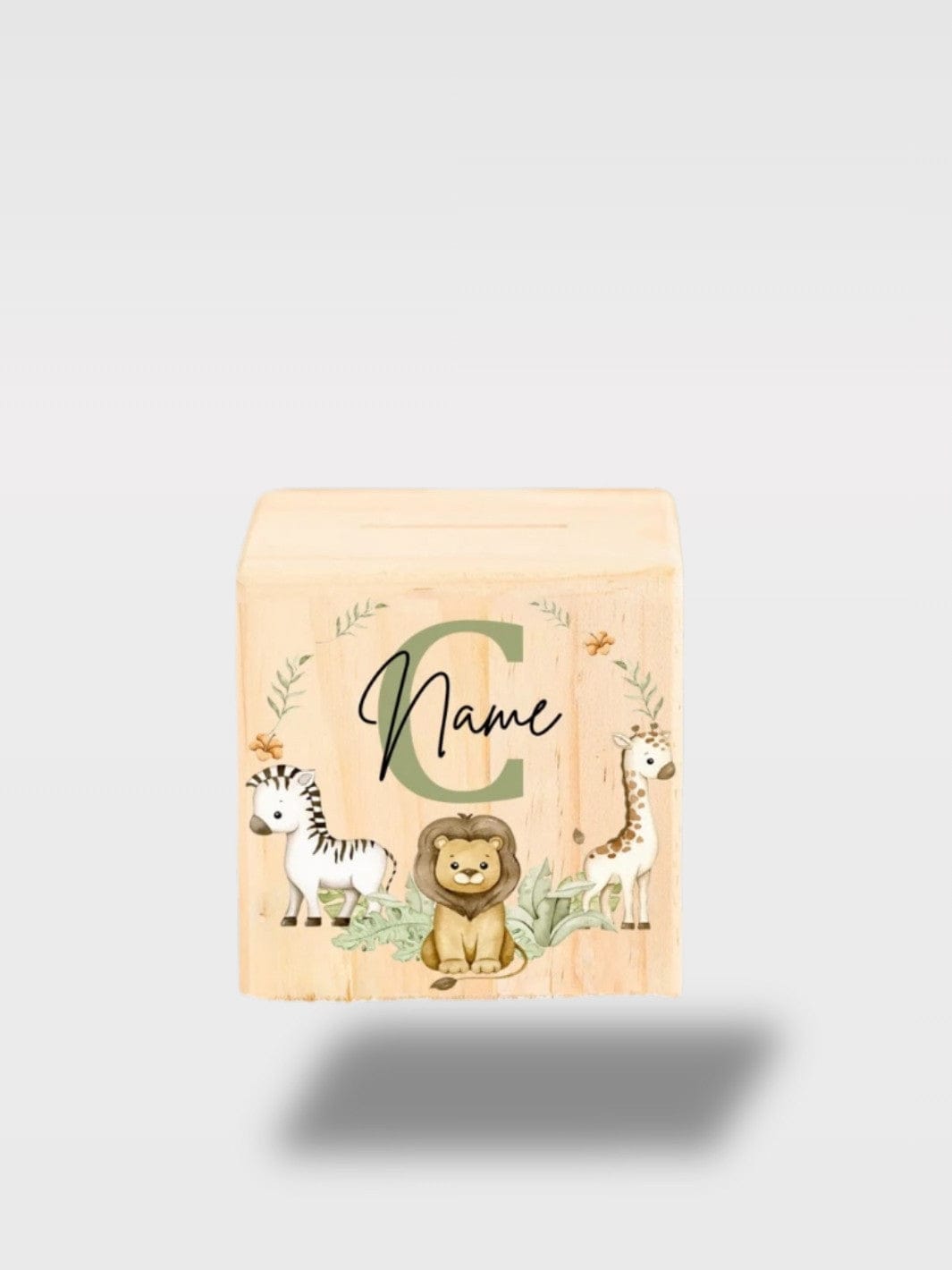 Tirelire Bébé Personnalisée Safari | Animaux En Bois Lettre C avec Nom 🦁