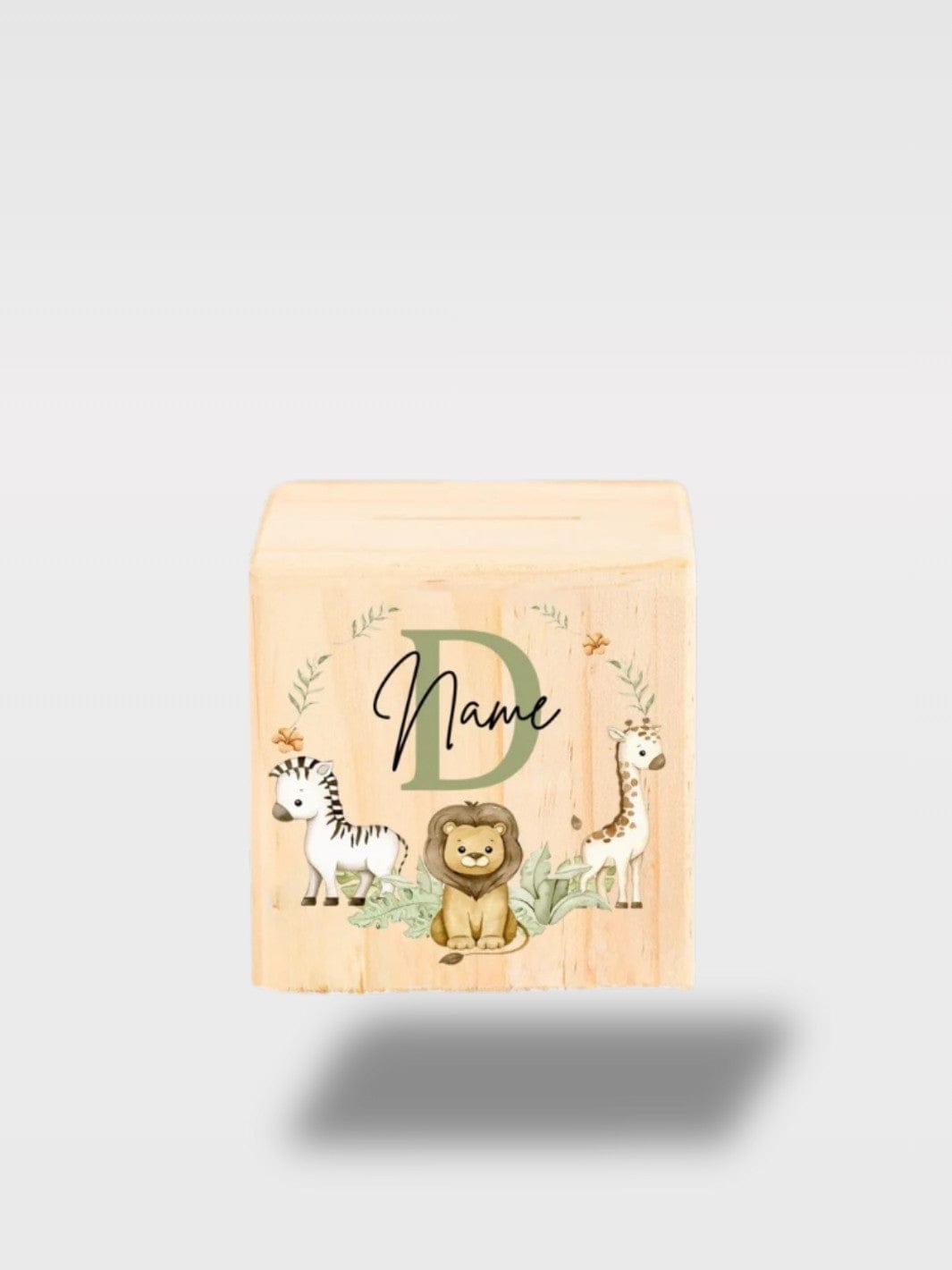 Tirelire Bébé Personnalisée Safari | Animaux En Bois Lettre D avec Nom 🦁