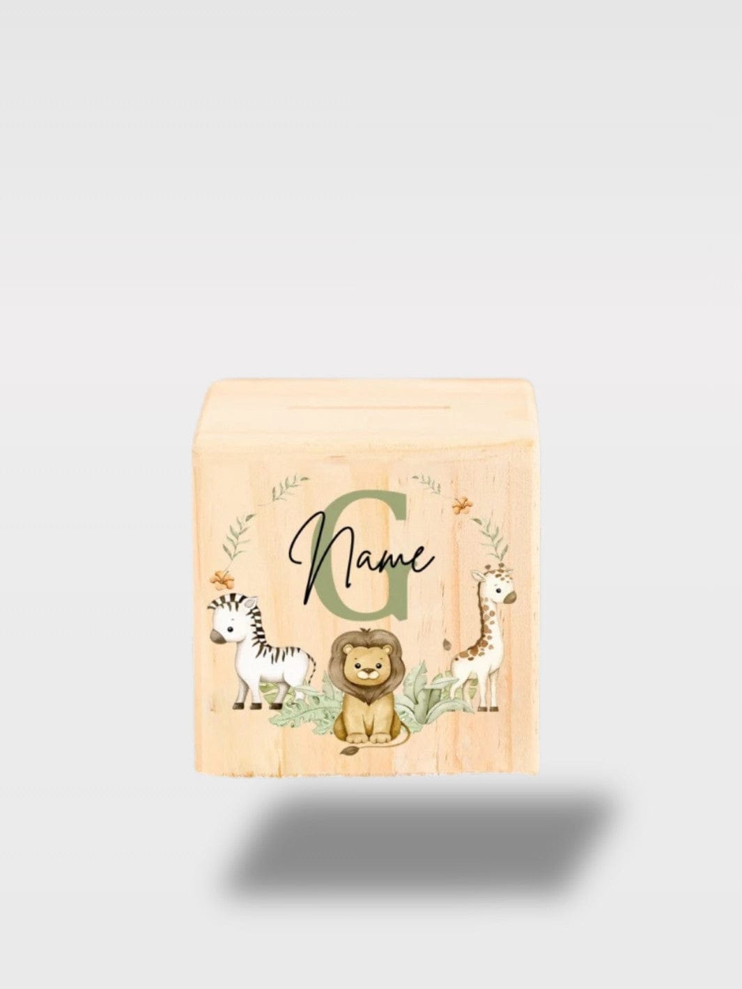 Tirelire Bébé Personnalisée Safari | Animaux En Bois Lettre G avec Nom 🦁