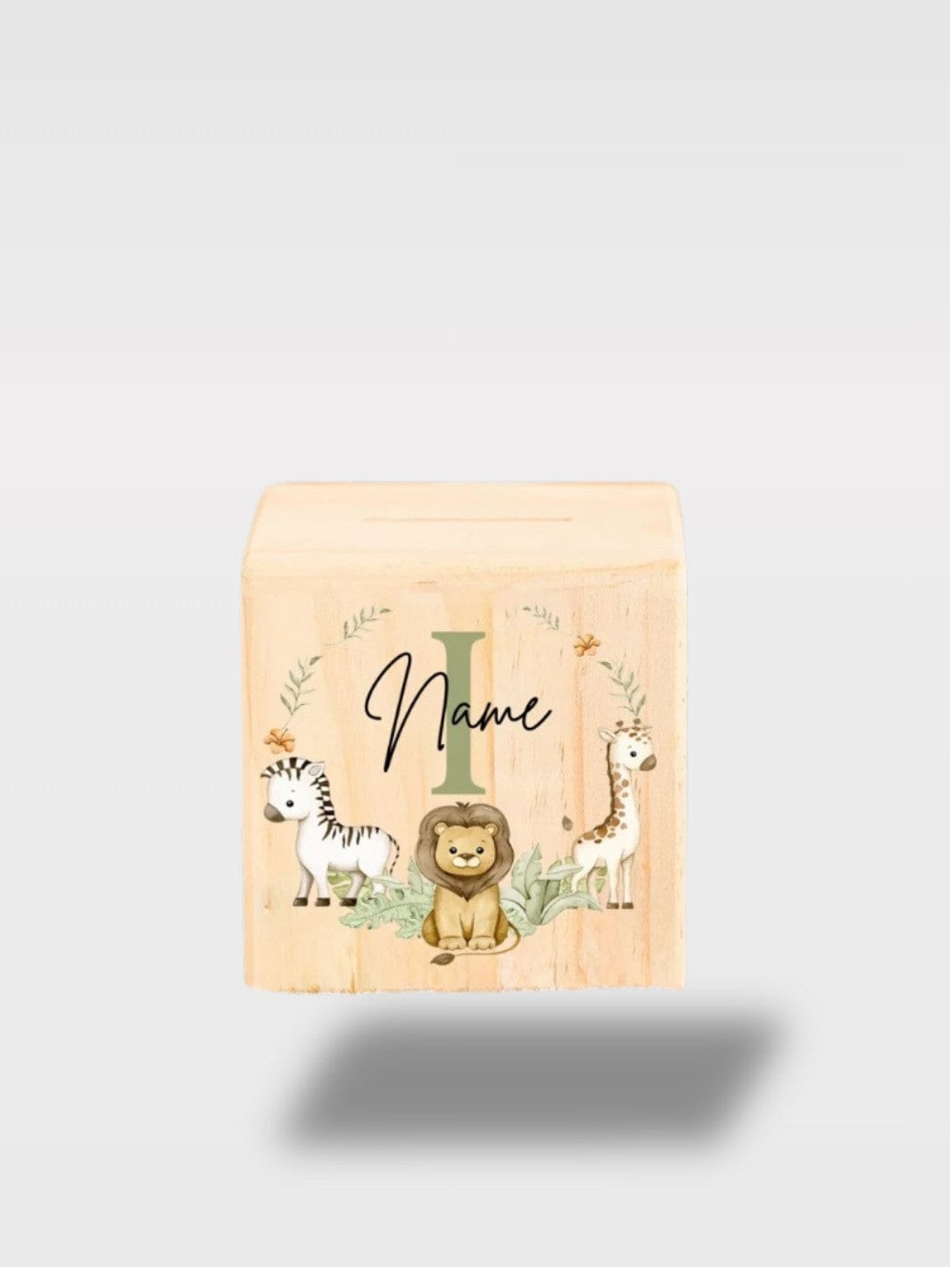 Tirelire Bébé Personnalisée Safari | Animaux En Bois Lettre I avec Nom 🦁