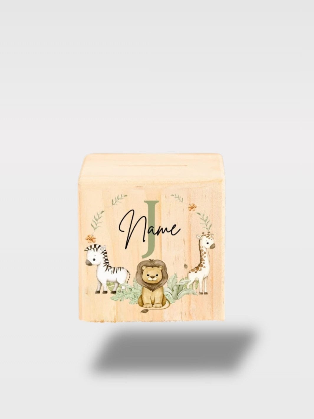 Tirelire Bébé Personnalisée Safari | Animaux En Bois Lettre J avec Nom 🦁