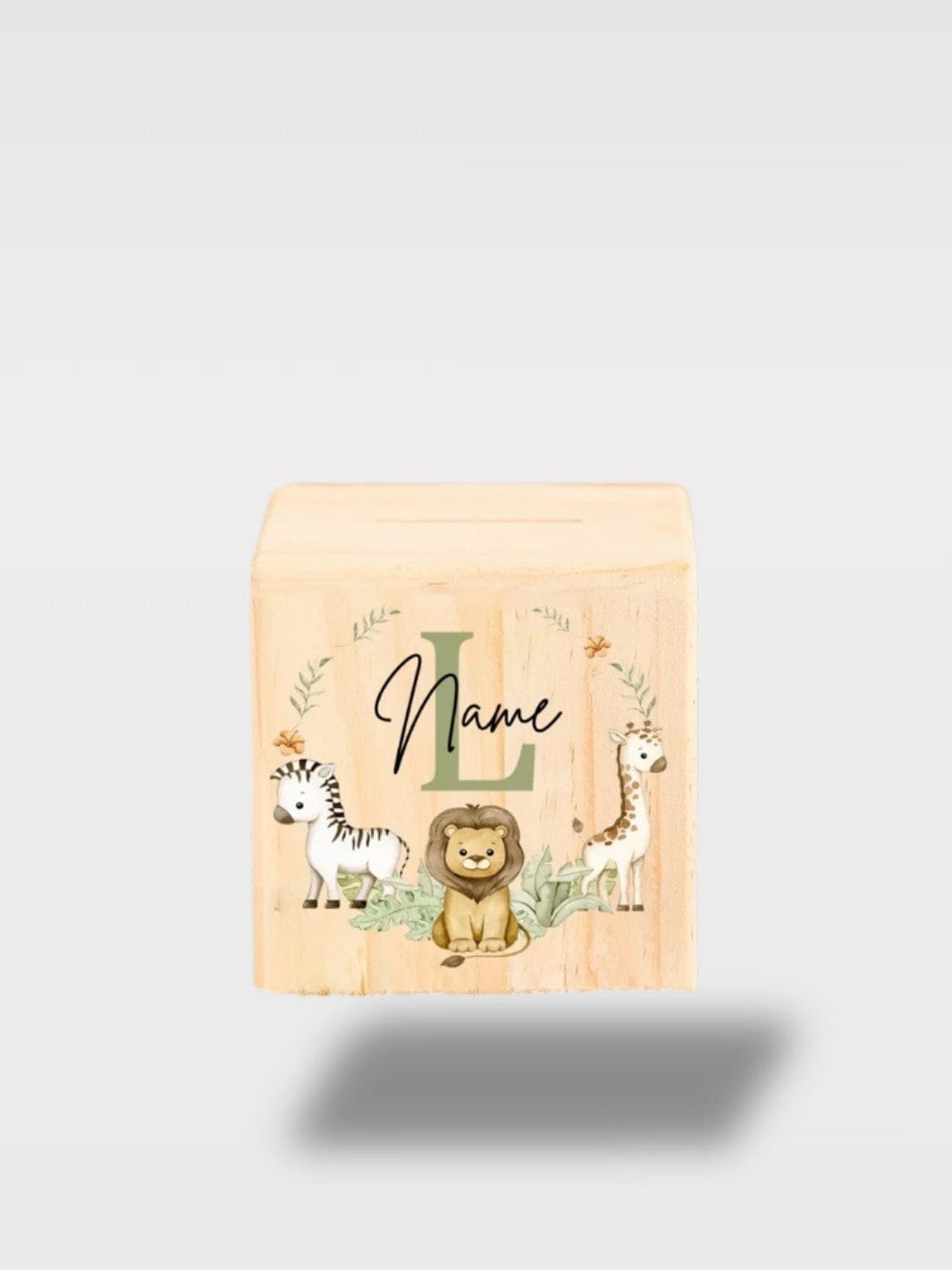 Tirelire Bébé Personnalisée Safari | Animaux En Bois Lettre L avec Nom 🦁