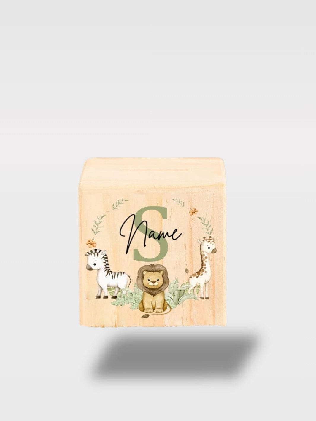 Tirelire Bébé Personnalisée Safari | Animaux En Bois Lettre S avec Nom 🦁