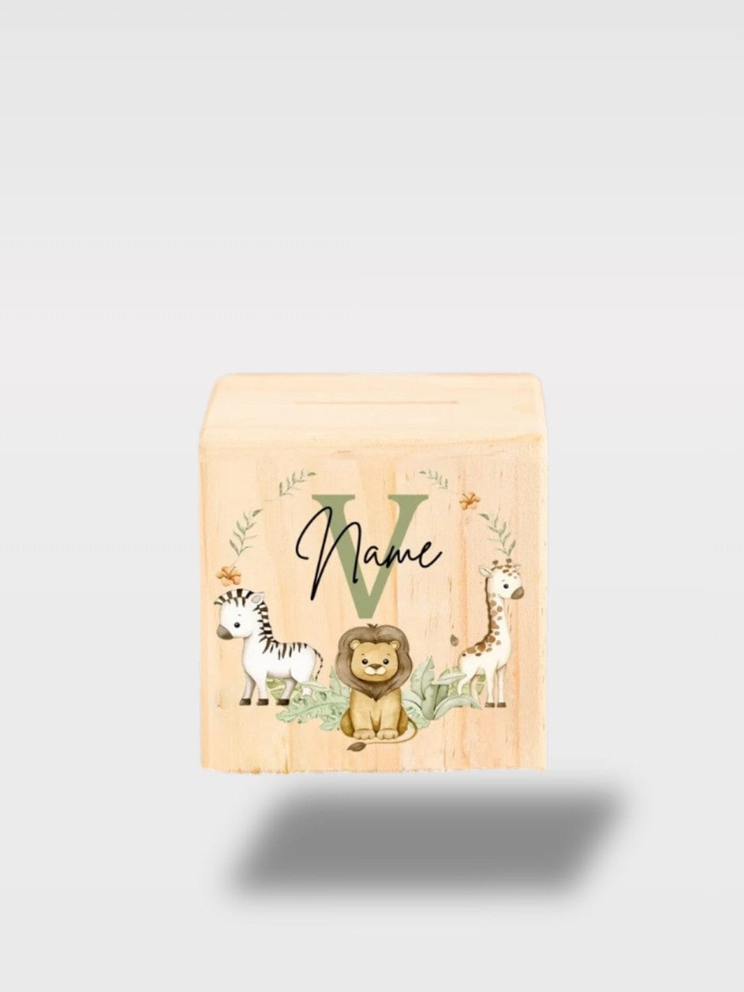 Tirelire Bébé Personnalisée Safari | Animaux En Bois Lettre V avec Nom 🦁