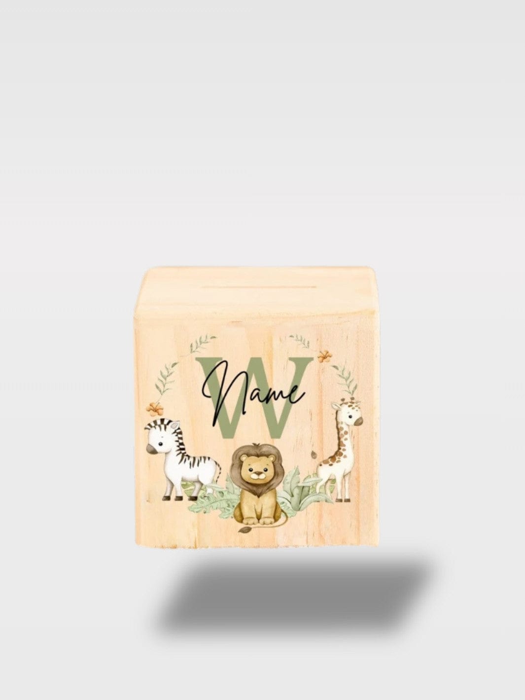 Tirelire Bébé Personnalisée Safari | Animaux En Bois Lettre W avec Nom 🦁