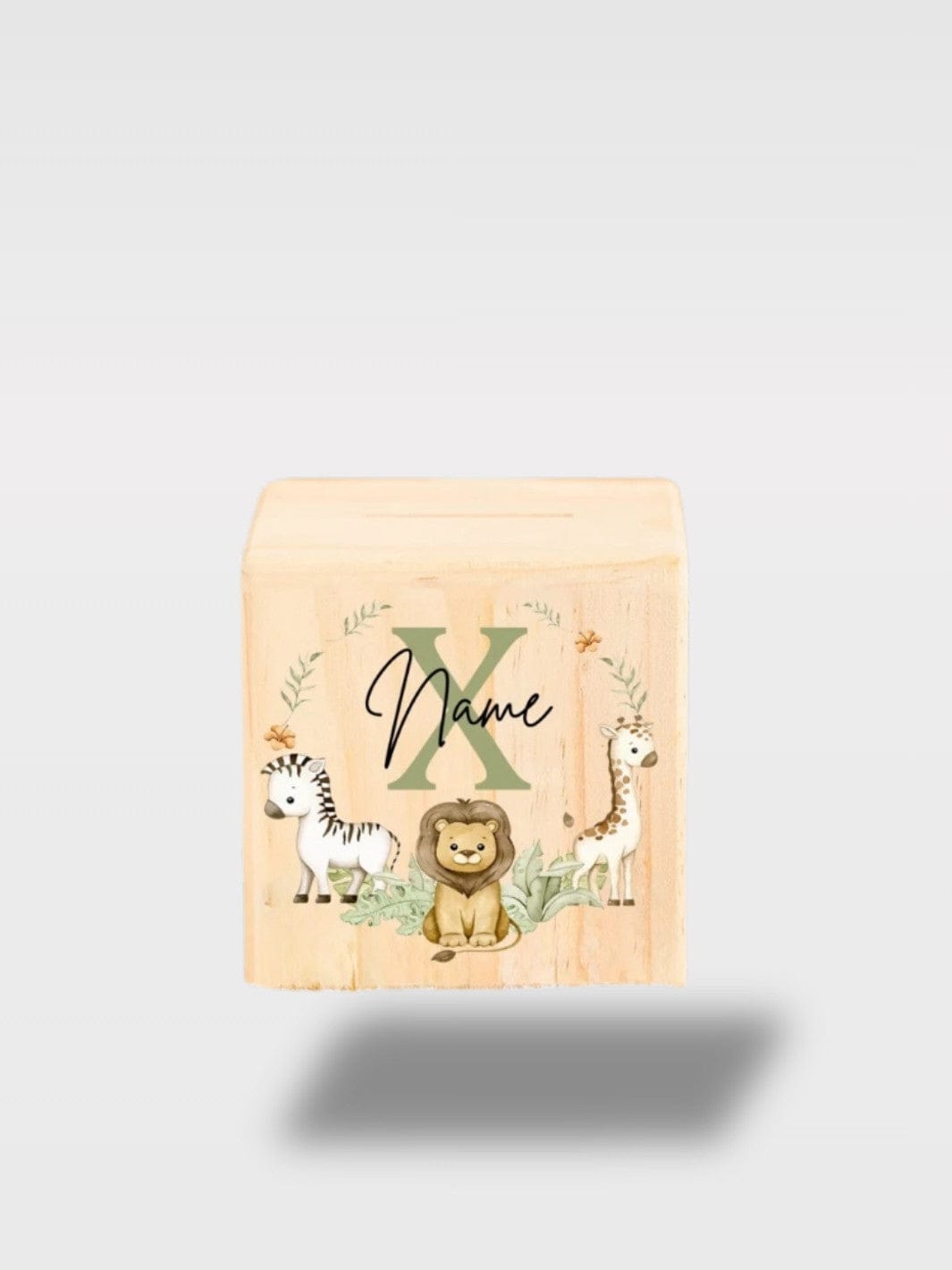 Tirelire Bébé Personnalisée Safari | Animaux En Bois Lettre X avec Nom 🦁