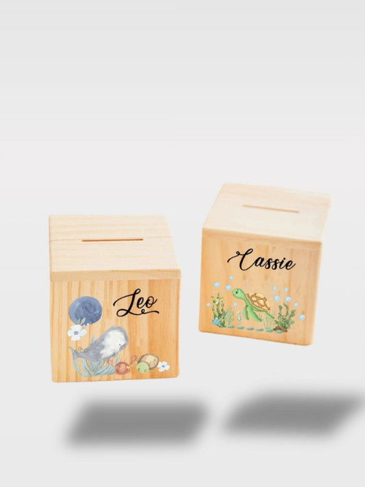 Tirelire Bois Animaux Aquatiques | Personnalisable
