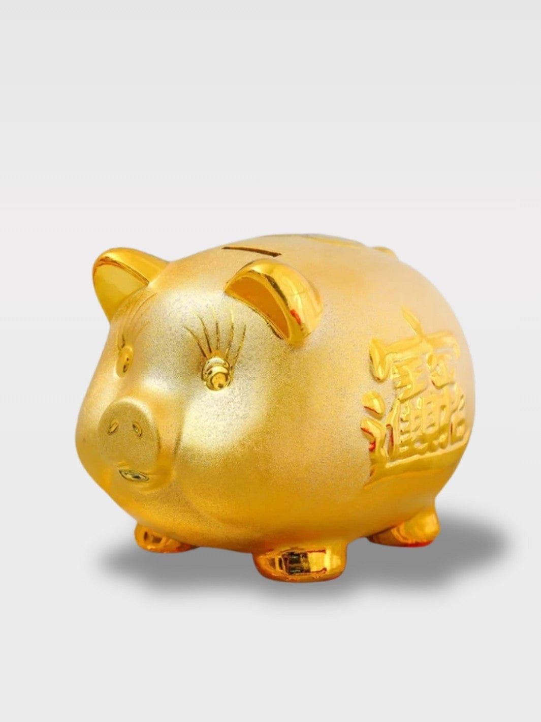 Tirelire Cochon Chinois Porte-Bonheur | Céramique Dorée Mimi Or – 18 x 21 x 24 cm