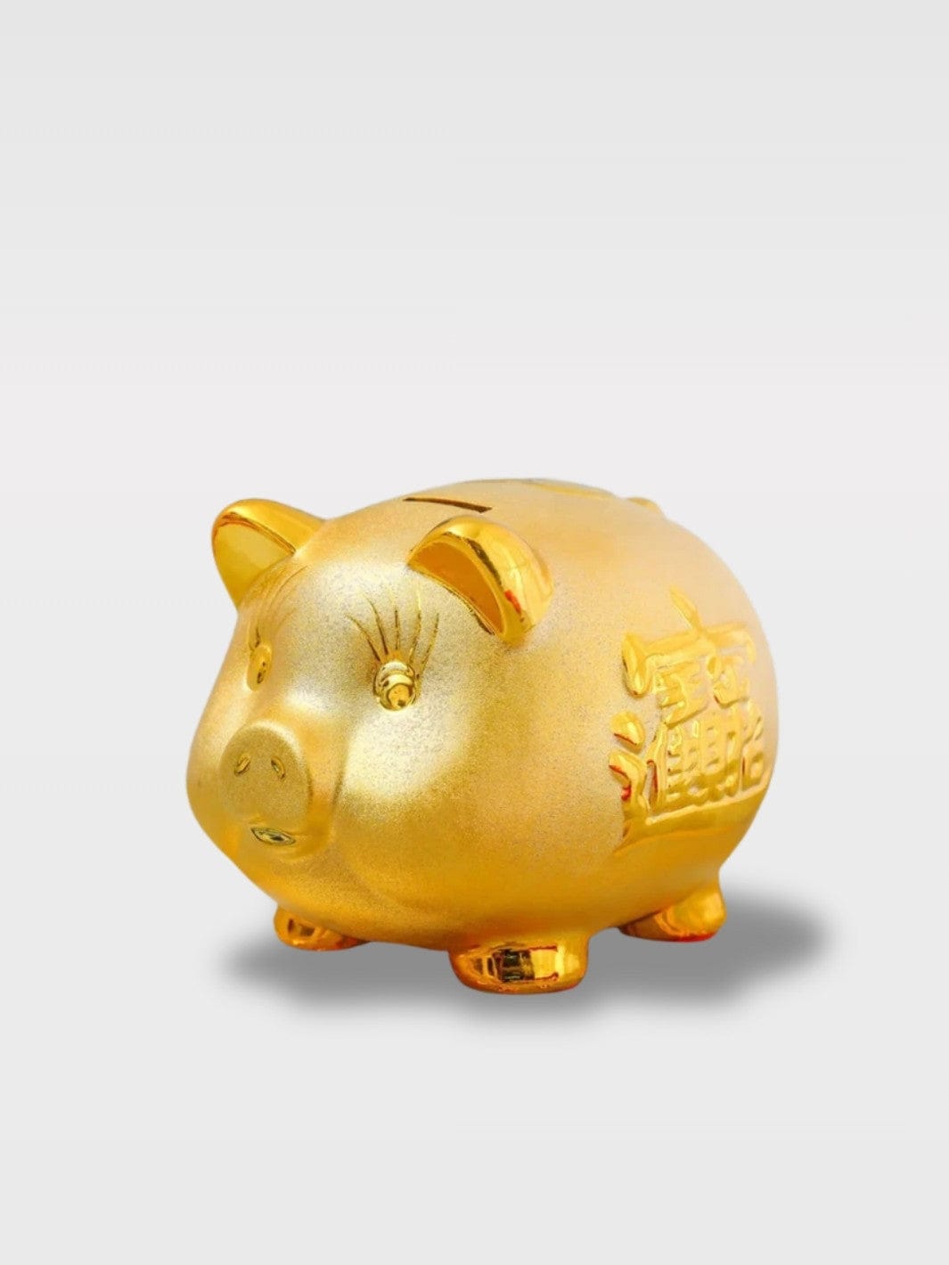 Tirelire Cochon Chinois Porte-Bonheur | Céramique Dorée Mimi Or Grand Bébé – 14 x 16 x 19 cm