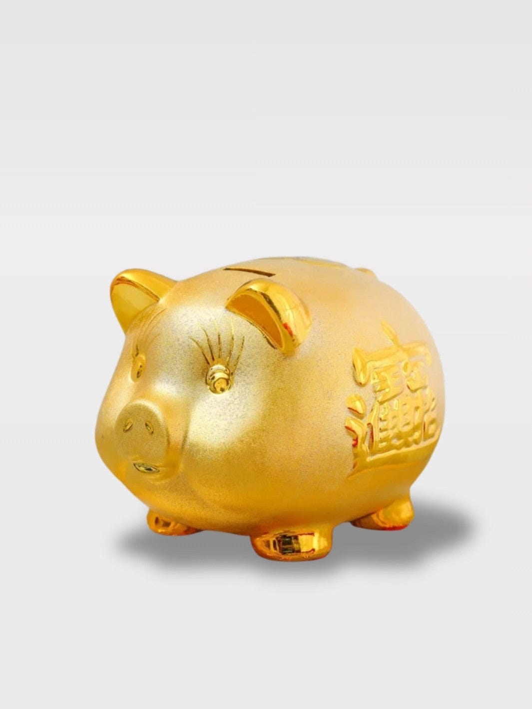 Tirelire Cochon Chinois Porte-Bonheur | Céramique Dorée Mimi Or Junior – 15 x 18 x 21 cm