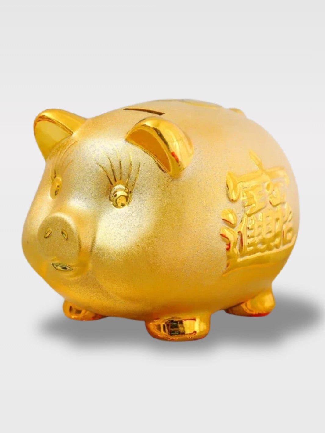 Tirelire Cochon Chinois Porte-Bonheur | Céramique Dorée Mimi Or Sénior – 24 x 21 x 28 cm
