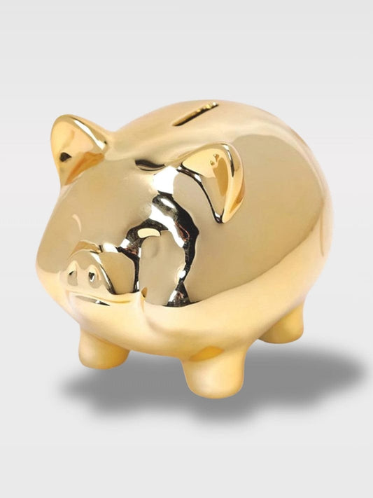 Tirelire Cochon Doré En Céramique | Élégance et Chance