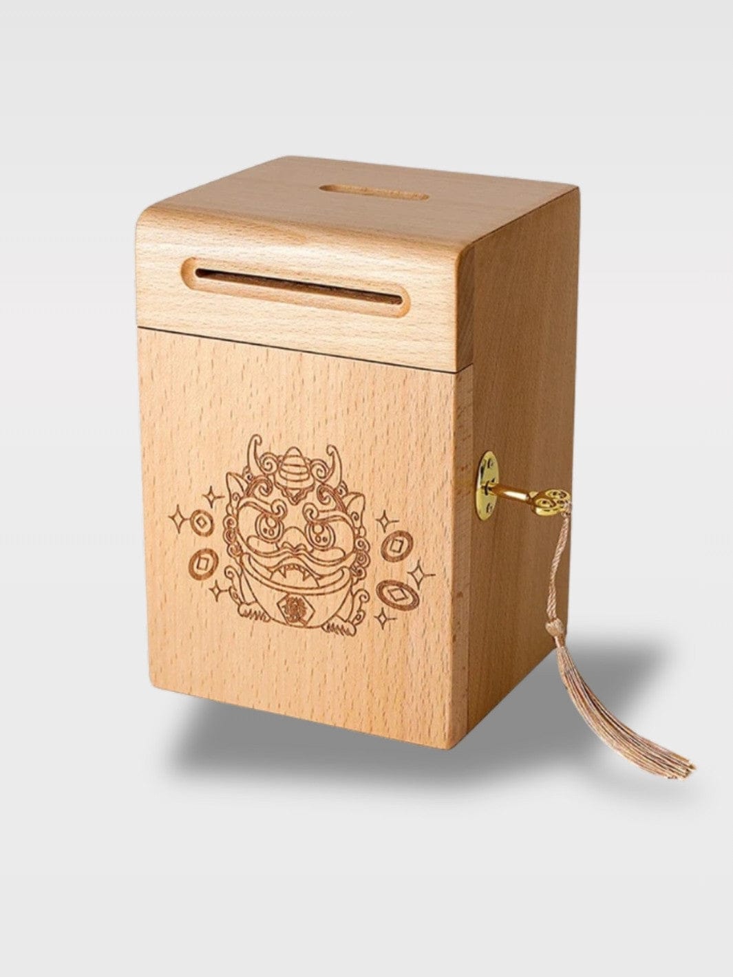 Tirelire Coffre Bois à Clé Design | Fait Main Raffiné Fleurie – Bois Clair + Motifs