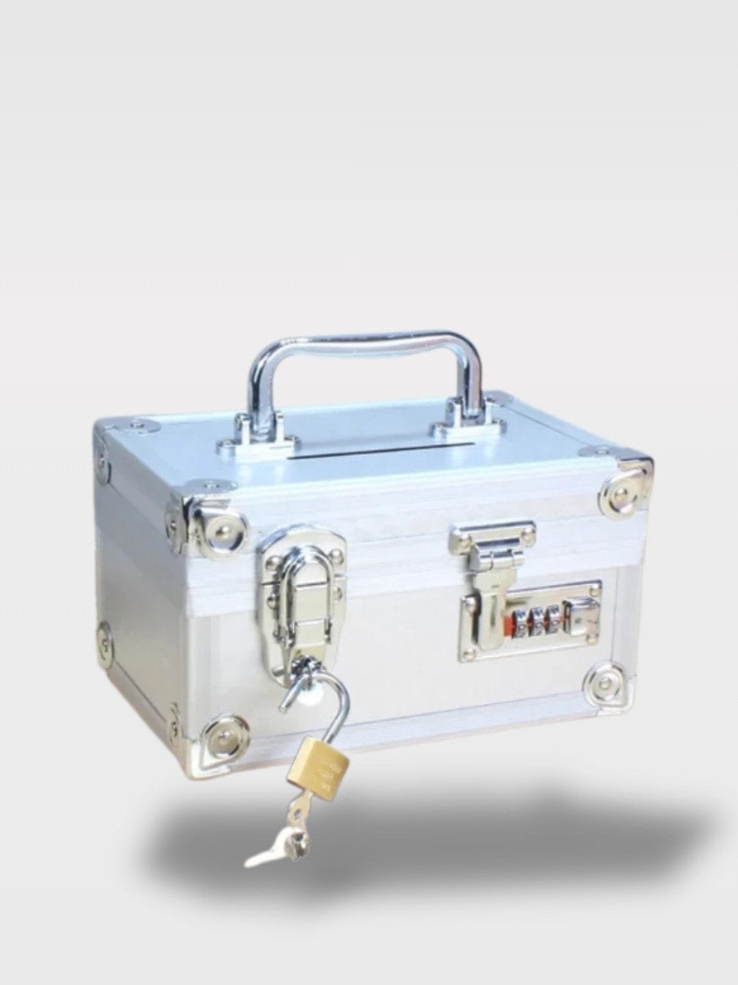 Tirelire Coffre-Fort Chic | Code et Cadenas Slate Bébé – Gris Argenté 13 x 20 x 11 cm