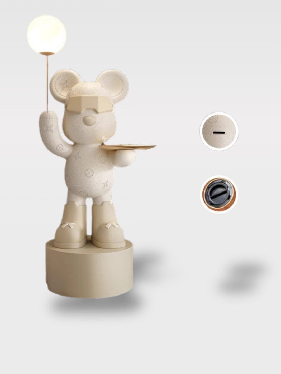 Tirelire Grande Capacité Ours Statue Design | Objet Déco Au sol / L’Héritier Minéral – socle beige