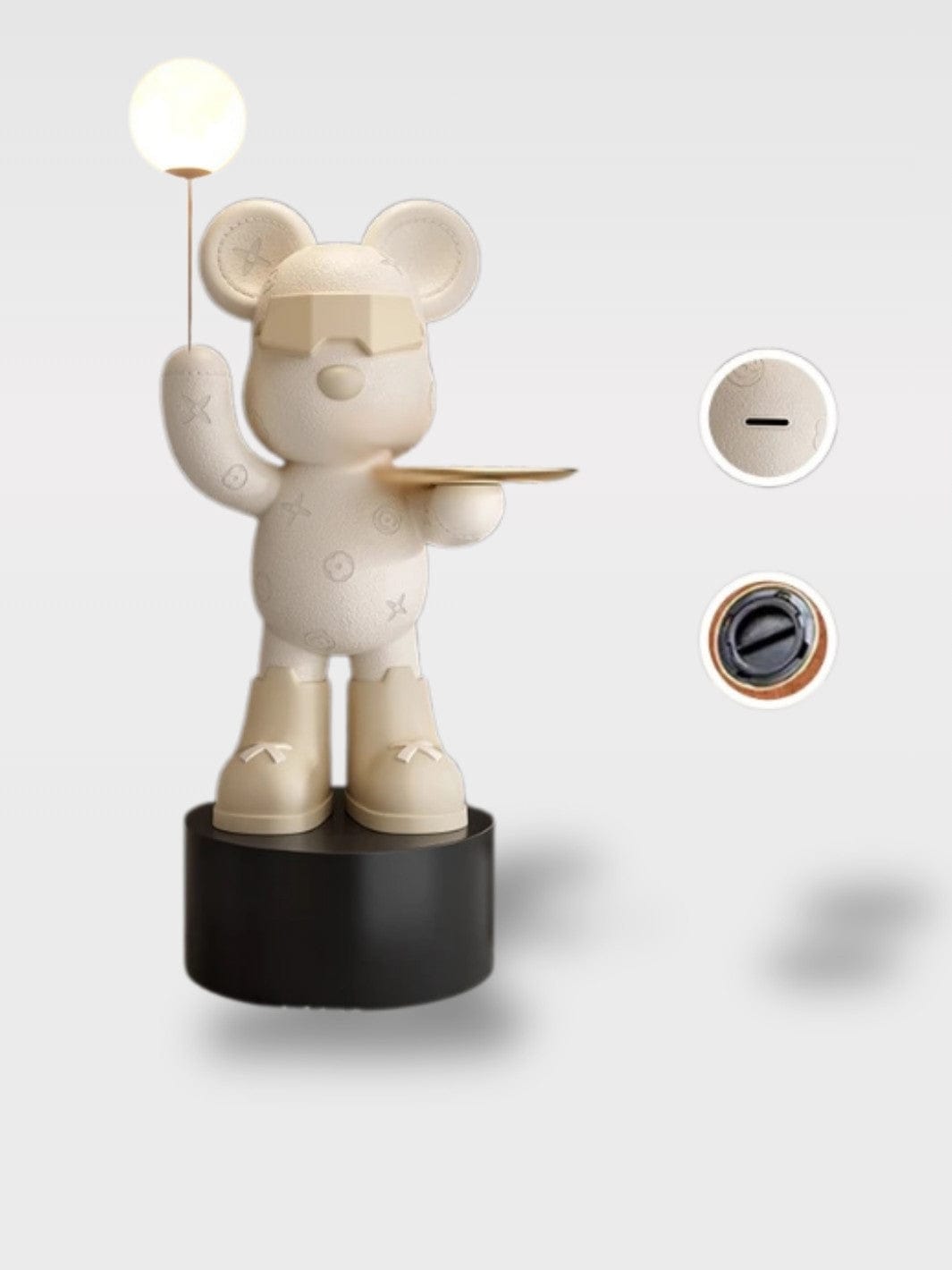 Tirelire Grande Capacité Ours Statue Design | Objet Déco Au sol / L’Héritier Minéral – socle noir