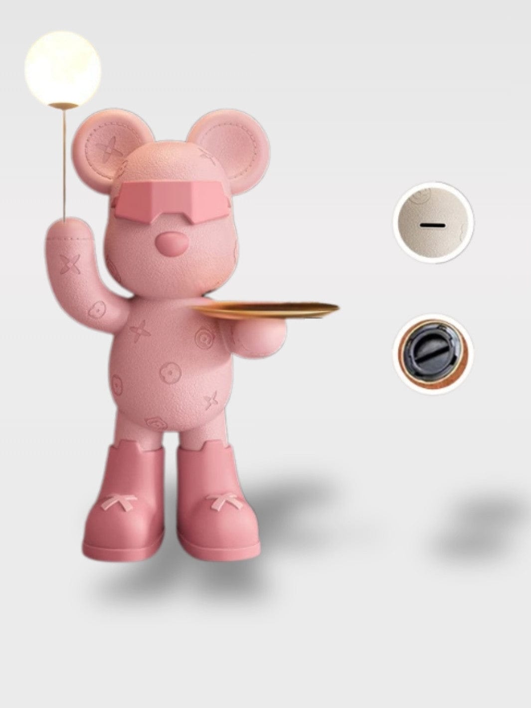 Tirelire Grande Capacité Ours Statue Design | Objet Déco Au sol / La Douce Sentinelle socle rose