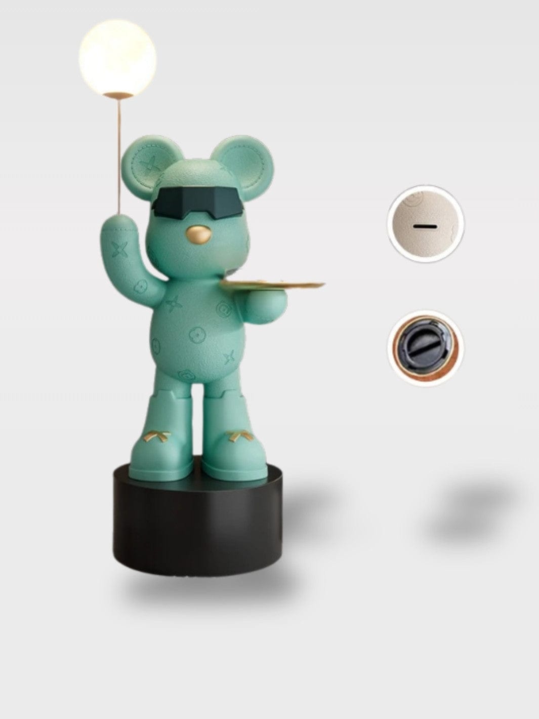 Tirelire Grande Capacité Ours Statue Design | Objet Déco Au sol / Le Gardien Naturel socle noir