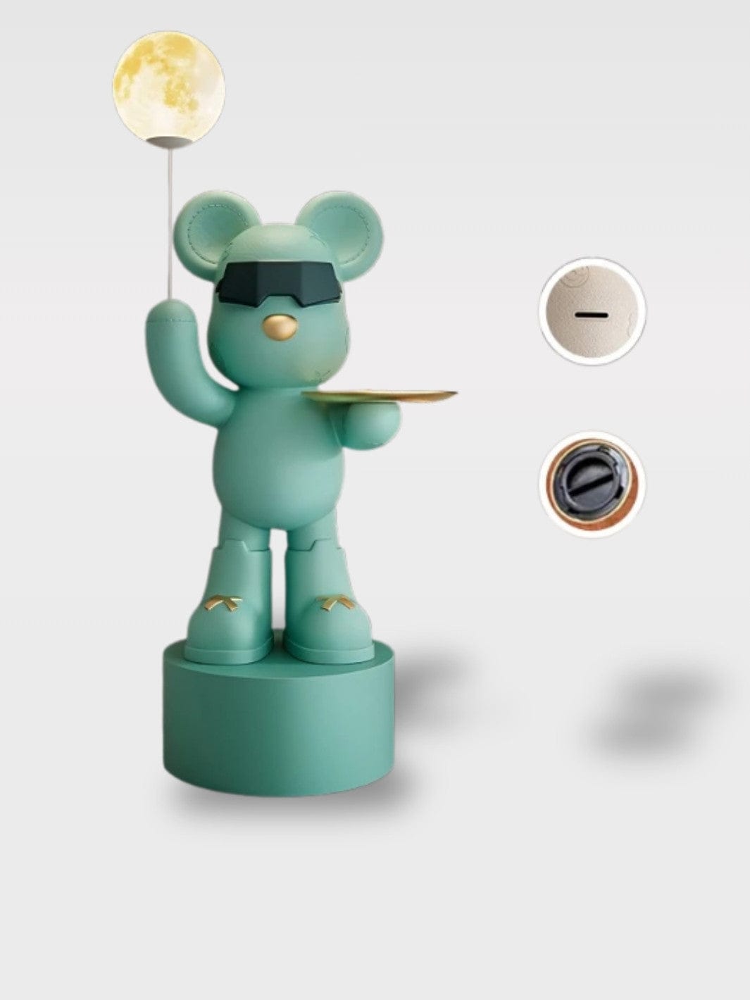 Tirelire Grande Capacité Ours Statue Design | Objet Déco Au sol / Le Gardien Naturel socle vert