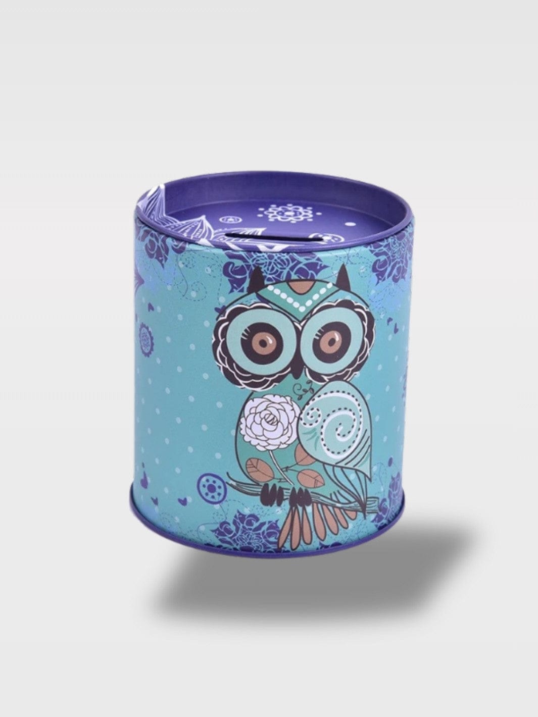 Tirelire Hibou Métal Coloré | Boîte Mini Tonneau Kawaii Miro – Tirelire Bleu Clair