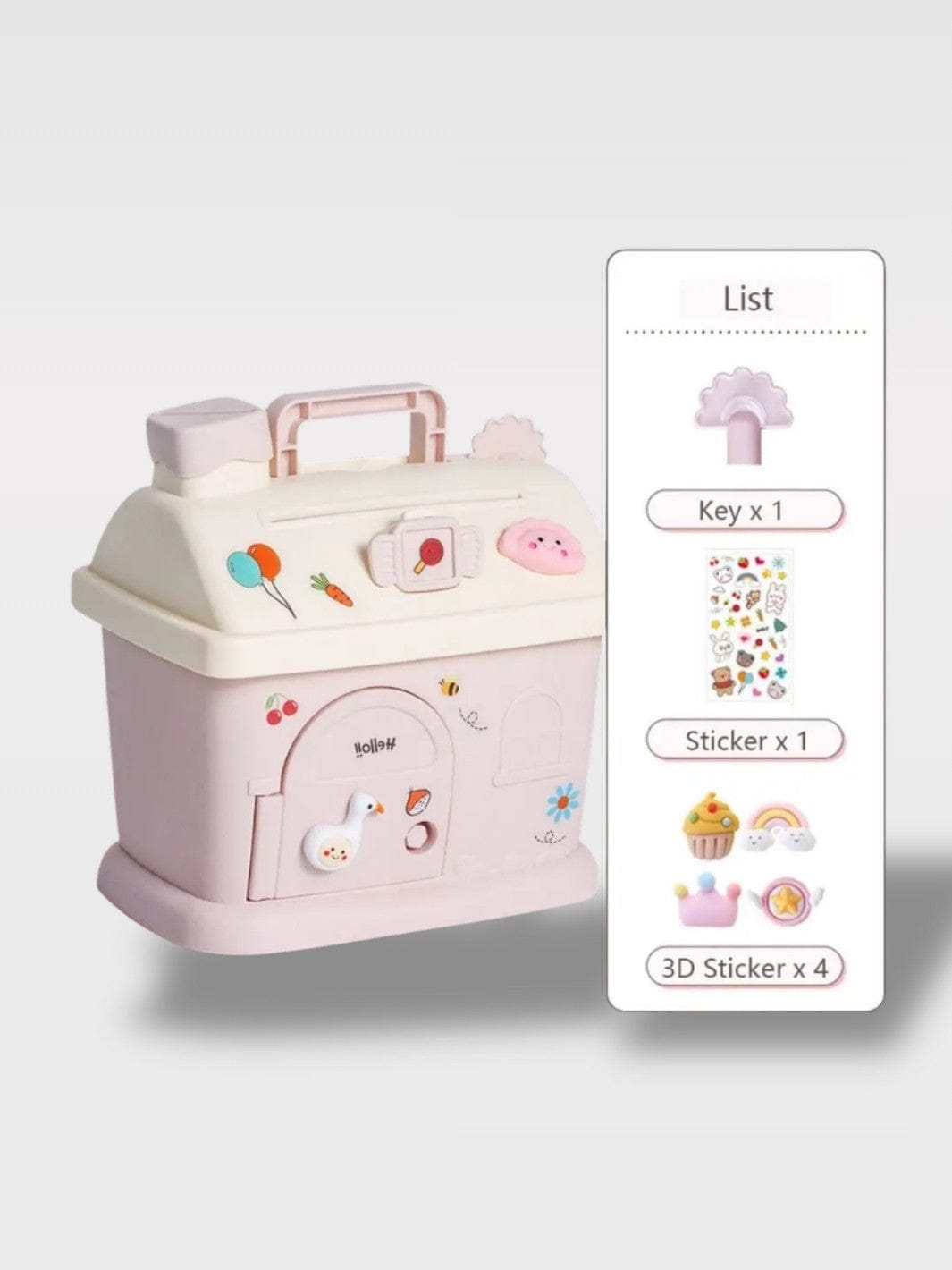 Tirelire Maison Animaux Colorées | Stickers Offerts Loulou – Rose Maison Canard + 1 clé (14.5 x 10.5 x 14 cm)