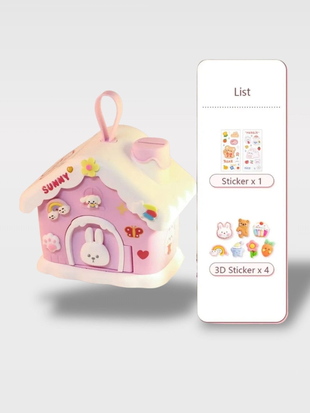 Tirelire Maison Animaux Colorées | Stickers Offerts Nala – Rose Maison Lapin (15.5 x 10.5 x 18 cm)